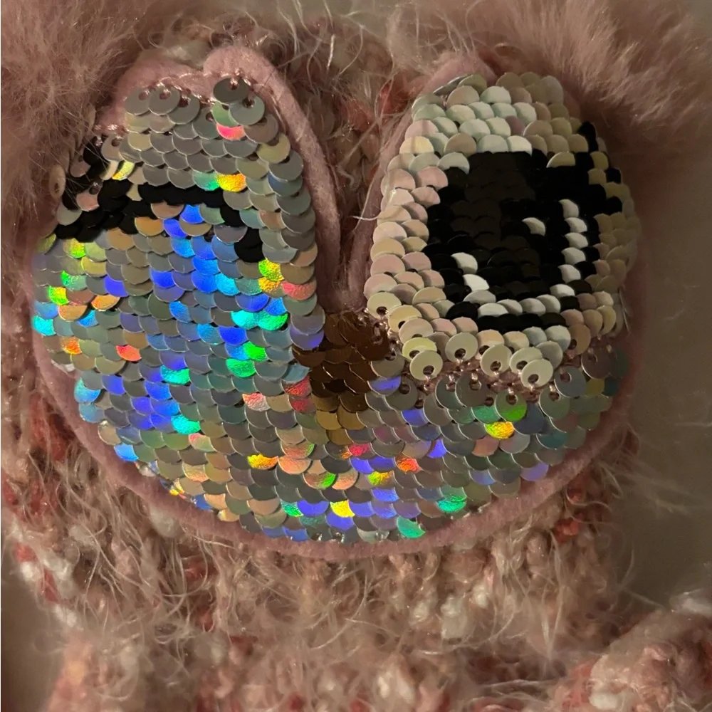 The Children's Place Pink Fuzzy Mittens with Sequin Hearts that reverse to sleep